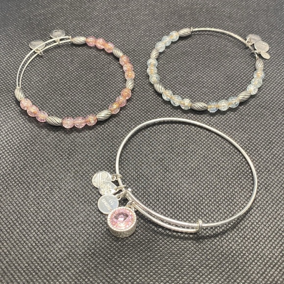 Alex & Ani Set of 3/Silver&Crystal Beaded & October Birthstone Charm Bangles/GC - Picture 6 of 9